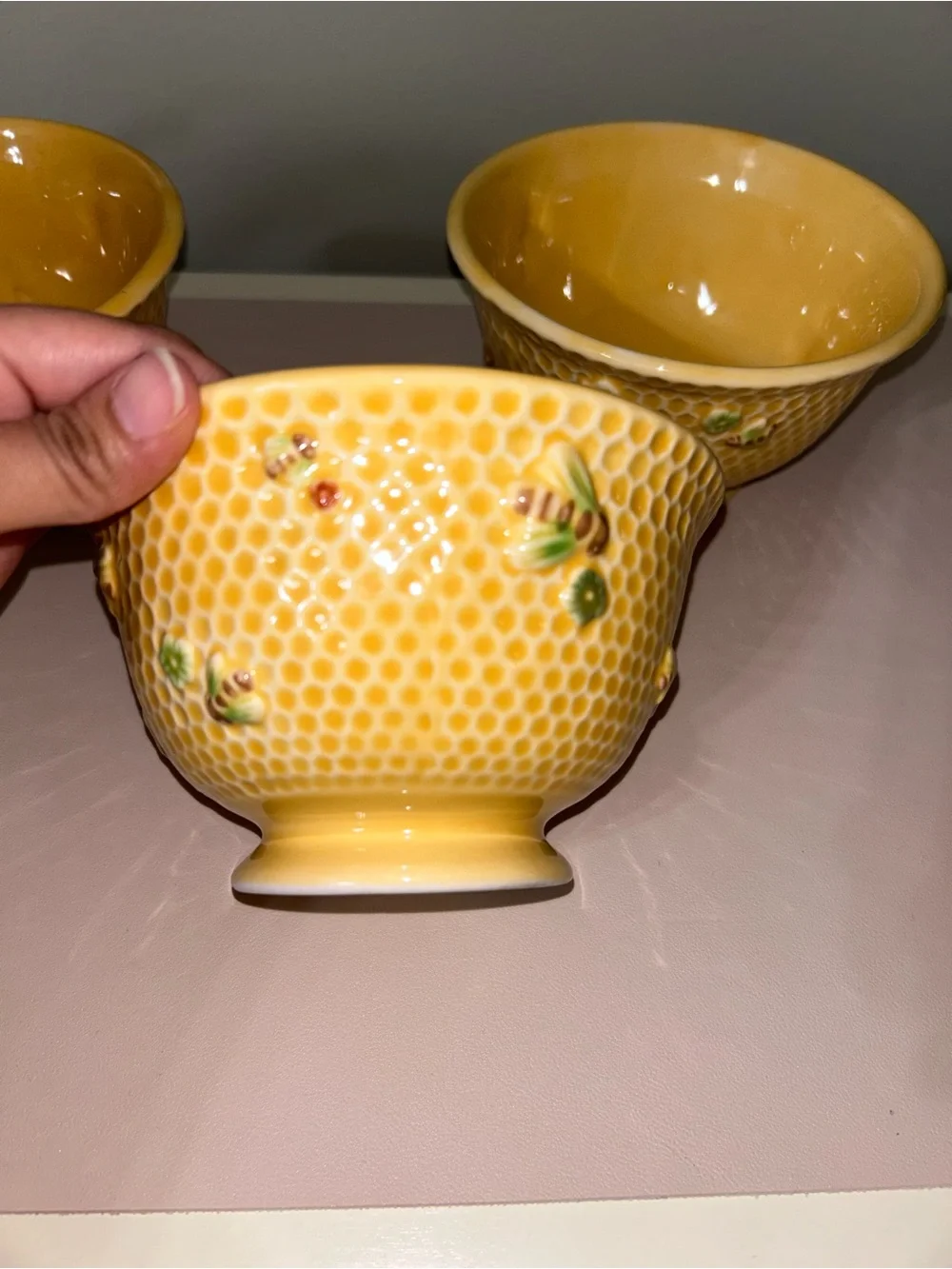 Lot Of 3 Williams Sonoma Honey Bee Honeycomb Hive Soup/Cereal Bowls Retired
